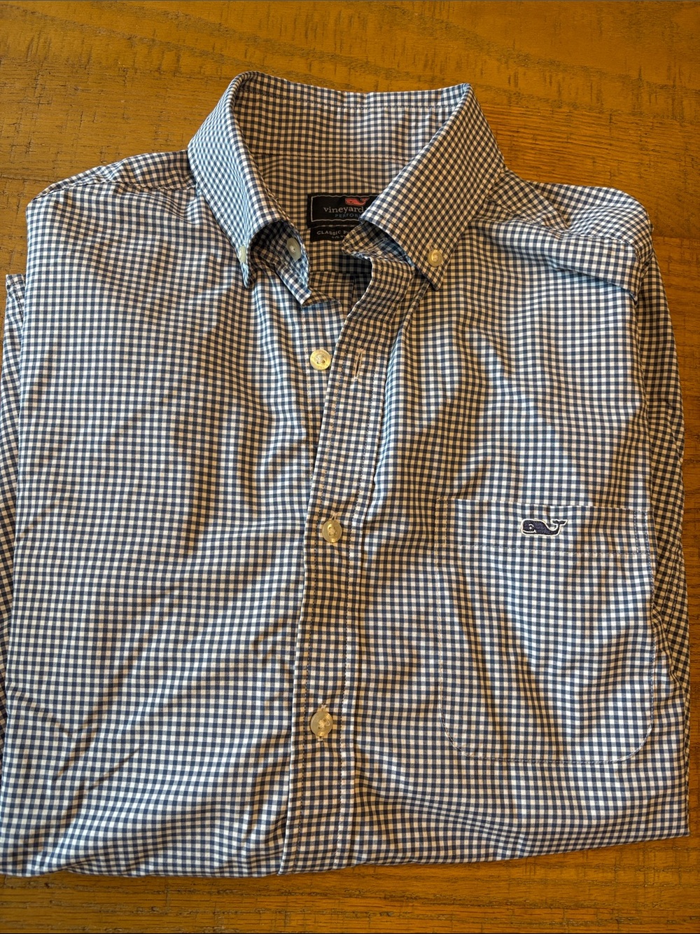Vineyard Vines Blue and White Gingham Button-Down Shirt - drifit material.